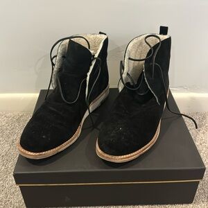 Black suede ankle boots.